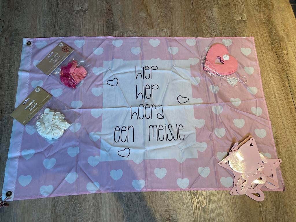 Geboorte Versiering Meisje - Vlag, Slingers & Ballonnen, Ophalen of Verzenden, Nieuw, Kraamcadeau