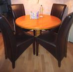Houten eettafel met 4 leren beklede stoelen, Huis en Inrichting, Tafels | Eettafels, Ophalen, 50 tot 100 cm, 100 tot 150 cm, Rond