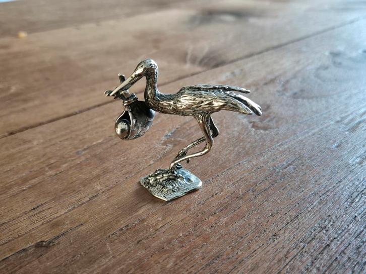 Zilveren Ooievaar met baby, Antiek en Kunst, Antiek | Goud en Zilver, Zilver, Ophalen of Verzenden