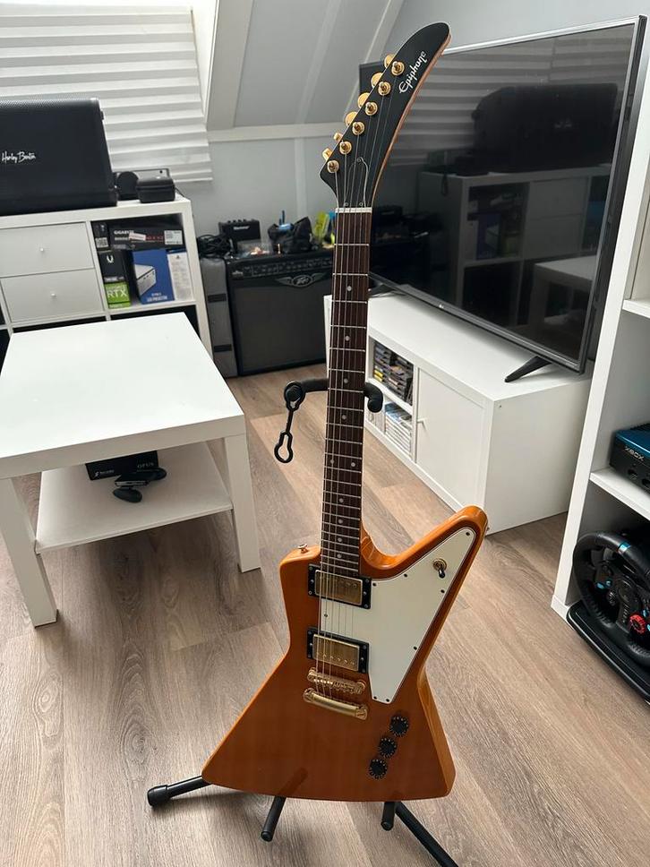 Epiphone Korina Explorer + Gigbag, Muziek en Instrumenten, Snaarinstrumenten | Gitaren | Elektrisch, Gebruikt, Solid body, Overige merken