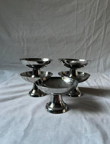 Vintage Franse RVS ijscoupes | jaren 70 | inox | set van 5 beschikbaar voor biedingen
