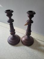 2 oude koperen kandelaars foto 1 en 2