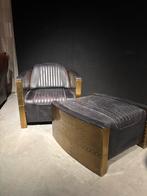 Vintage Stoere Aviator Fauteuil met Hocker, Gebruikt, Ophalen of Verzenden, Metaal, Aviator