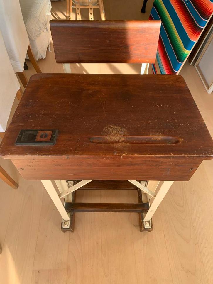 Antiek Schoolbankje / Lessenaar Mahonie & Gietijzer, Antiek en Kunst, Antiek | Kantoor en Zakelijk, Ophalen of Verzenden