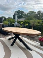 Te koop ovalen eettafel 240 x 120 cm mangohout met voet, Huis en Inrichting, Tafels | Eettafels, Ophalen, Gebruikt, 100 tot 150 cm