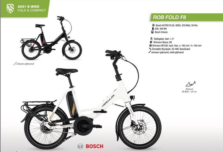 Electrische vouwfiets (2) Hercules Rob Fold F8 (wit + zwart), Fietsen en Brommers, Fietsen | Vouwfietsen, Zo goed als nieuw, Overige merken