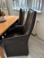 4 eetkamerstoelen (leer) met wieltjes, Huis en Inrichting, Stoelen, Ophalen, Gebruikt, Bruin, Leer