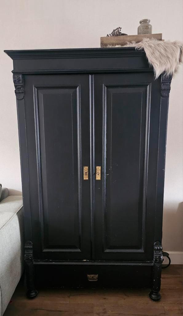 Grenen Kast met Lade - Zwart, Huis en Inrichting, Kasten | Kledingkasten, Gebruikt, 150 tot 200 cm, 50 tot 100 cm, 50 tot 75 cm