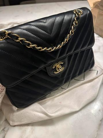 Chanel Classic Chevron Small Double Flap Black Lambskin