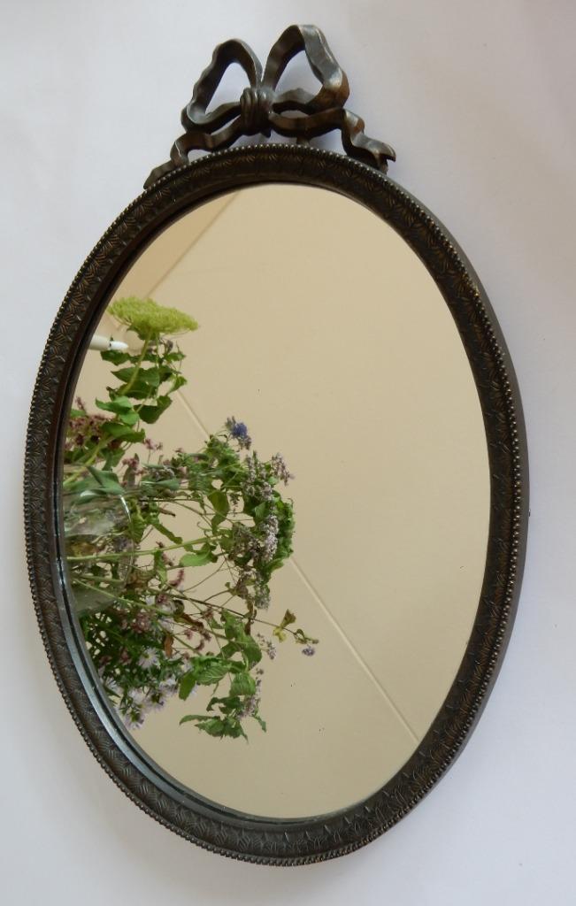 antieke Franse spiegel met strik, Huis en Inrichting, Woonaccessoires | Spiegels, Gebruikt, Minder dan 50 cm, Minder dan 100 cm