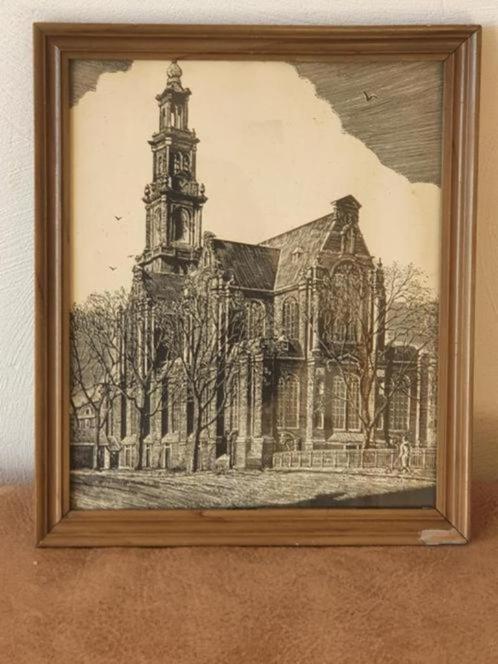 Oude prent Westerkerk Amsterdam, Antiek en Kunst, Kunst | Litho's en Zeefdrukken, Ophalen