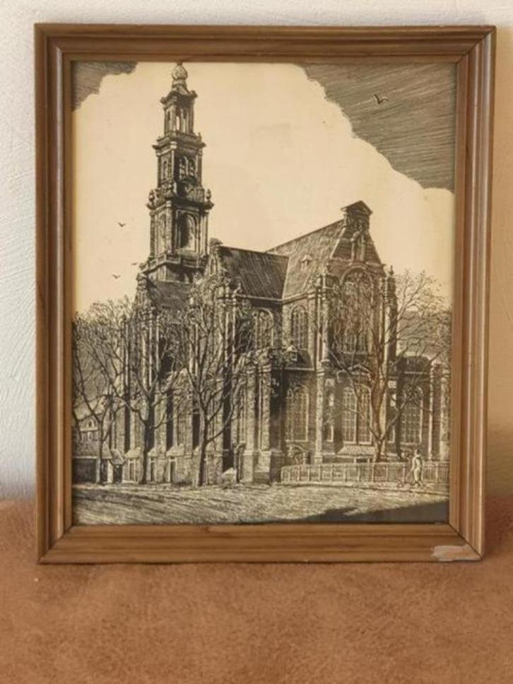 Oude prent Westerkerk Amsterdam, Antiek en Kunst, Kunst | Litho's en Zeefdrukken, Ophalen