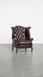 Warm gekleurde bruine rundleren chesterfield oorfauteuil, Huis en Inrichting, Fauteuils, Ophalen, -, -, Zo goed als nieuw