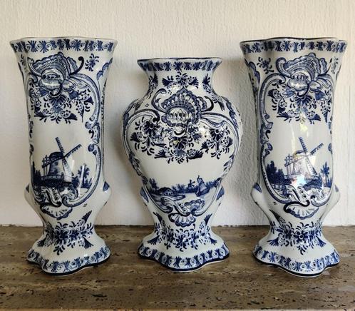 Antiek set van 3 vazen Delft Regout, 1860–1880, Antiek en Kunst, Antiek | Vazen, Ophalen of Verzenden