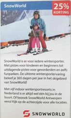 SnowWorld: 25% korting op skipas naar keuze voor max 4 pers, Tickets en Kaartjes, Kortingen en Cadeaubonnen, Drie personen of meer