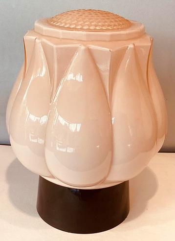Oude Art Deco Zalmroze Thabur Tulp plafond lamp,opal glas beschikbaar voor biedingen