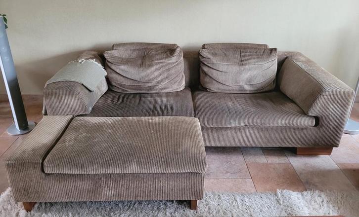 Leolux Bankstel/ bank (2+3 zits) + Poef, Huis en Inrichting, Banken | Bankstellen, Gebruikt, Rechte bank, Vierpersoons of meer