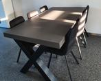 Betonlook eettafel met stalen X poten en 6 eetkamerstoelen, Ophalen, 200 cm of meer, 50 tot 100 cm, Zo goed als nieuw