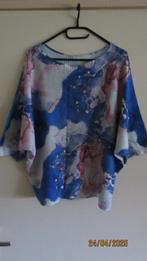 Blauwe & roze abstracte print top met vleermuismouwen, Overige kleuren, Maat 42/44 (L), Ophalen of Verzenden, Zo goed als nieuw