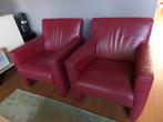 Te Koop 2 donkerrode leren Montel fauteuils, Ophalen, Minder dan 75 cm, Leer, Zo goed als nieuw