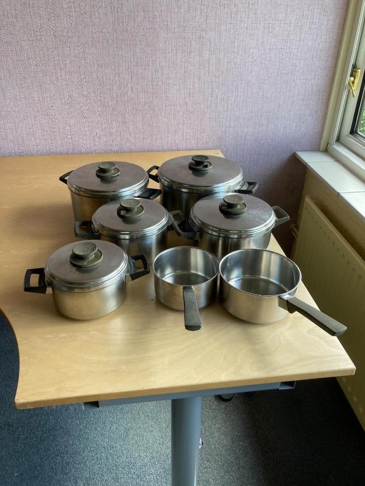 Prima Demeyere kook en steelpannen, Huis en Inrichting, Keuken | Potten en Pannen, Gebruikt, Kookpan of Snelkookpan, Rvs, Keramische plaat
