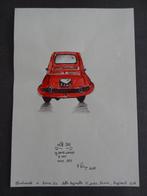 NIEUW! Tekening Rode Fiat 500 Rome >Snelle Verzending!<, Huis en Inrichting, Minder dan 50 cm, Tekening, Nieuw, Ophalen of Verzenden