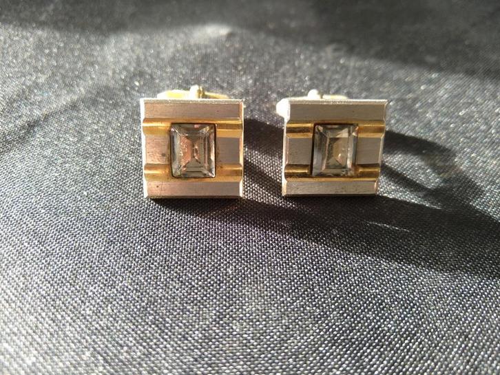 Vintage manchetknopen met steen, Sieraden, Tassen en Uiterlijk, Manchetknopen, Gebruikt, Steen, Verzilverd, Verguld, Ophalen of Verzenden