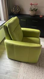 Lime Groene Leren Fauteuil - Comfortabel - in goede staat, Huis en Inrichting, Fauteuils, Ophalen, Gebruikt, Minder dan 75 cm