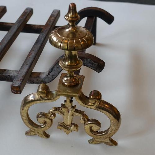 Set messing Franse vuurbokken met stalen vuurrooster, Huis en Inrichting, Haarden, Ophalen of Verzenden