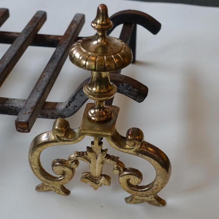 Set messing Franse vuurbokken met stalen vuurrooster, Huis en Inrichting, Haarden, Ophalen of Verzenden