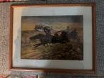 Litho: Paardenrace tegen Stoomtrein, ca. 1900, Antiek en Kunst, Ophalen of Verzenden
