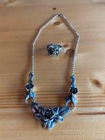 Vintage zilver ketting met roos en en ring, Ophalen of Verzenden, Zilver, Ketting