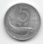 Italië 5 lire 1954 (type 1) KM# 92, Postzegels en Munten, Munten | Europa | Niet-Euromunten, Verzenden, Italië, Losse munt