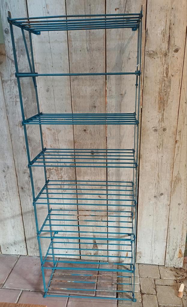 Etagere, wijnrek, inklapbaar rek, blauw rek, metalen rek, Huis en Inrichting, Woonaccessoires | Etagères, Gebruikt, Ophalen