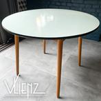 Vintage, midcentury ronde eettafel, formicablad mintgroen, Huis en Inrichting, Ophalen, Gebruikt, -, -