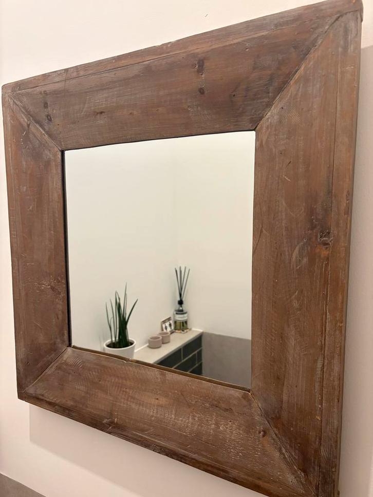 Spiegel met Oud Houten Lijst - 59x59 cm, Huis en Inrichting, Woonaccessoires | Spiegels, Gebruikt, 50 tot 75 cm, Minder dan 100 cm