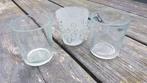 Waxinelichthouder 3st, 2 glaasjes 1 mat wit met zilver., Overige materialen, Wit, Ophalen of Verzenden, Zo goed als nieuw