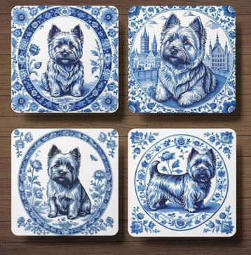 Cairn Terriër Delfts Blauw onderzetters met houder beschikbaar voor biedingen