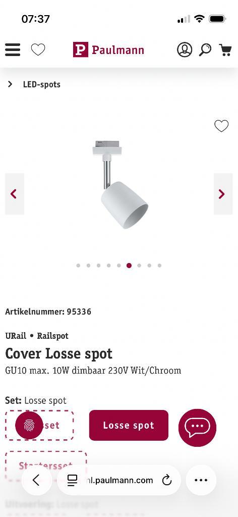 10 spots Paulmann URail incl Philips Hue lampen, Huis en Inrichting, Lampen | Spots, Zo goed als nieuw, Plafondspot of Wandspot