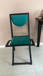 4 eetkamer stoelen. Metaal met turquase., Huis en Inrichting, Stoelen, Gebruikt, Blauw, Ophalen of Verzenden, Vier