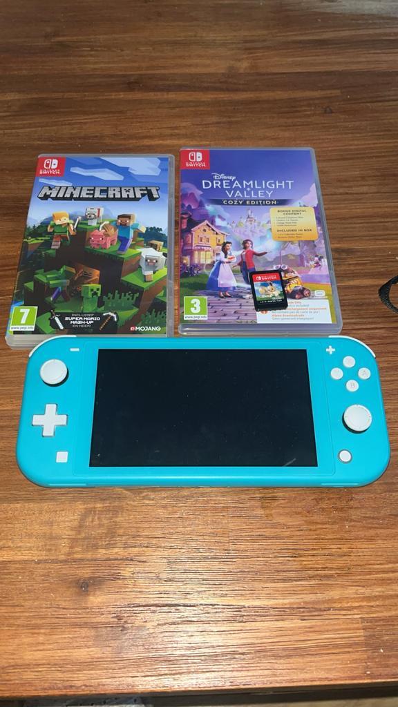 Nintendo switch lite ZGAN, Spelcomputers en Games, Spelcomputers | Nintendo Switch Lite, Zo goed als nieuw, Turquoise, Met beschermhoes of tas
