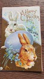 Mooie Pasen. Konijnen,vergeet-mij-nietjes,ei goudopdruk., Ophalen of Verzenden, Voor 1920