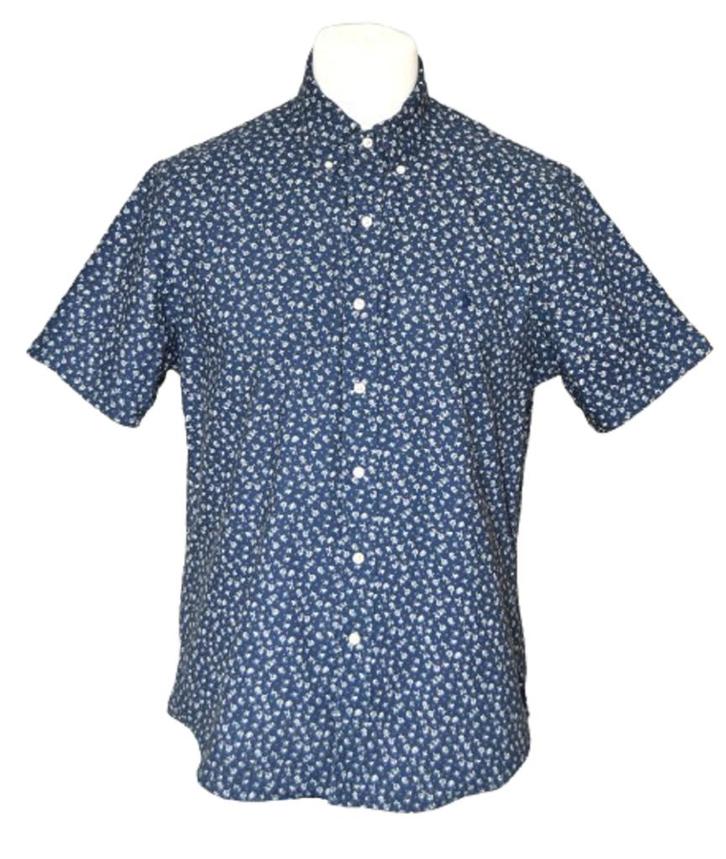 Ralph Lauren print overhemd, korte mouw shirt, blauw, Mt. L, Kleding | Heren, Overhemden, Zo goed als nieuw, Halswijdte 41/42 (L)