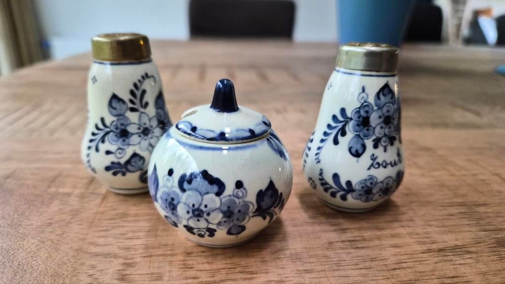 Delfts Blauw Zout- en Peperstel met Suikerpot, Ophalen of Verzenden