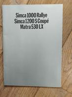 Simca 1000 Rallye, 1200 S coupe, Matra brochure 1970, Simca Matra, Overige merken, Ophalen of Verzenden, Zo goed als nieuw
