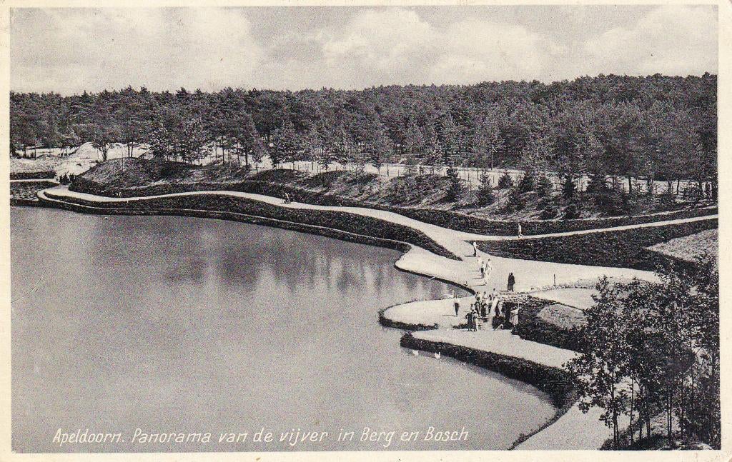 03701 Apeldoorn - Panorama van de vijver in Berg en Bosch, Verzamelen, Ansichtkaarten | Nederland, Gelopen, Gelderland, 1920 tot 1940