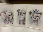 Baby Dieren Schilderijtjes Set, Ophalen, Zo goed als nieuw, Print, Minder dan 50 cm