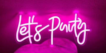 Neon LED verlichting mini 'Let's Party' roze op plexiglas beschikbaar voor biedingen
