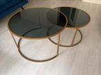 Salontafel set rond glas goud/zwart, Huis en Inrichting, Tafels | Salontafels, Ophalen, 50 tot 100 cm, Rond, Zo goed als nieuw