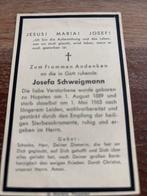 Josefa Schweigmann 1889 Hopsen 1963, Ophalen of Verzenden, Bidprentje